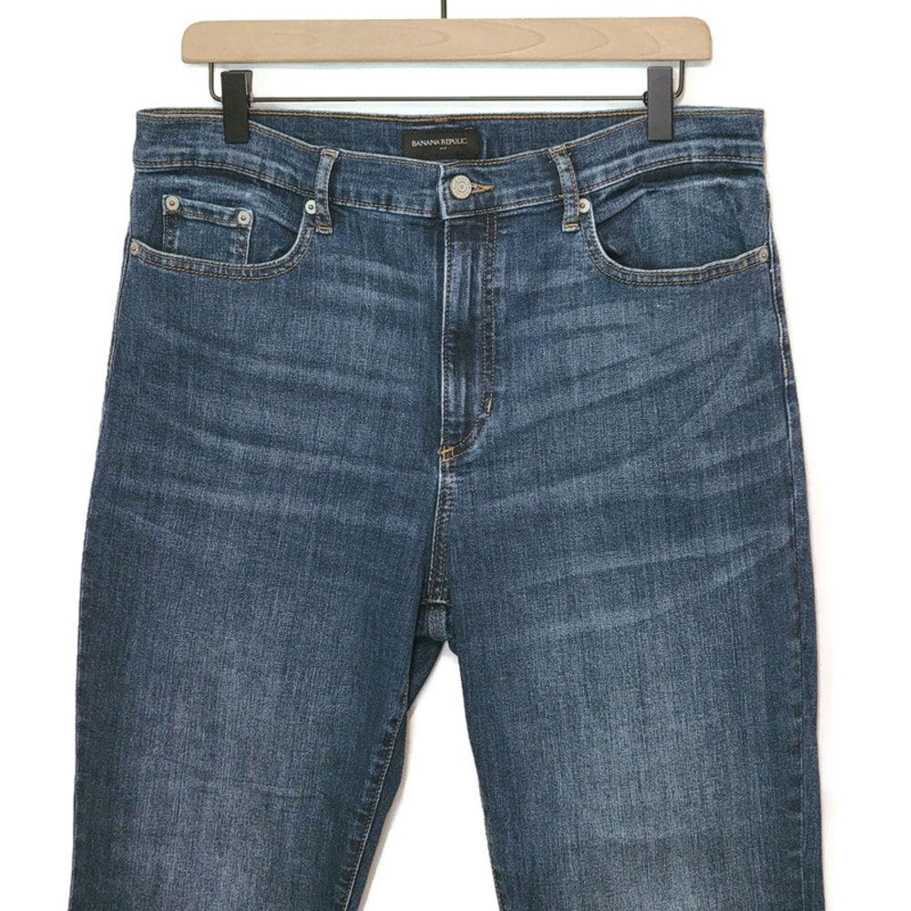 Banana Republic Flare Crop High Rise Medium Wash Blue Classic Denim Jean Size 31 - Picture 2 of 13